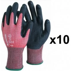 SINGER FRERES 10 Paires De Gants Anticoupure Polyéthylène PEHD Enduction Nitrile Picots PHD5RED SINGER - Taille: 9