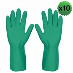 SINGER FRERES Lot De 10 Paires De Gants Nitrile Protection Chimique 33cm NIT15 SINGER - Taille: 9