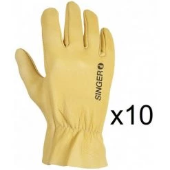 SINGER FRERES Lot De 10 Paires De Gants Tout Fleur De Bovin Hydrofuge Serrage élastique 50GHB SINGER SAFETY - Taille: 8