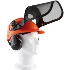 SINGER FRERES Casque Forestier SINGER Orange / Casque Coquille Anti Bruit / Porte Visière / Visière Grillagée - HGCF01