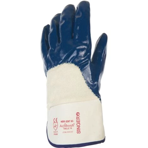 SINGER FRERES SINGER - Paire De Gants Nitrile (3/4) - Enduction Lourde - Support Coton Cousu - Manchette Toile - Taille 9 - NBR326T 4 SINGER FRERES SINGER - Paire De Gants Nitrile (3/4) - Enduction Lourde - Support Coton Cousu - Manchette Toile - Taille 9 - NBR326T – Image 2